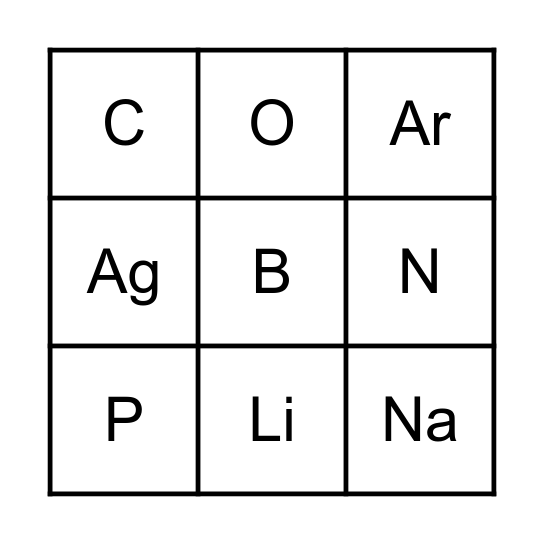 ELEMENT BINGO Card