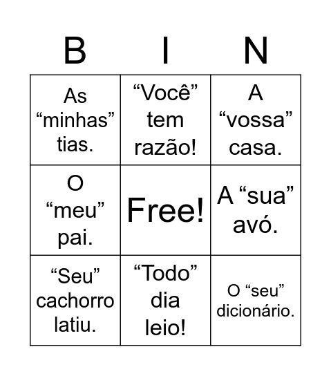 Bingo dos Pronomes Bingo Card