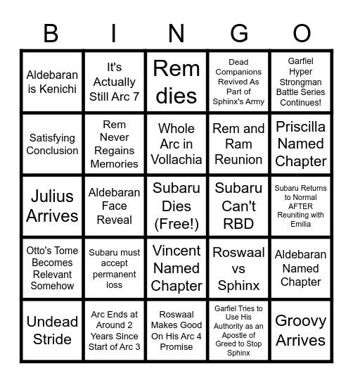 Arc "8" Bingo Card