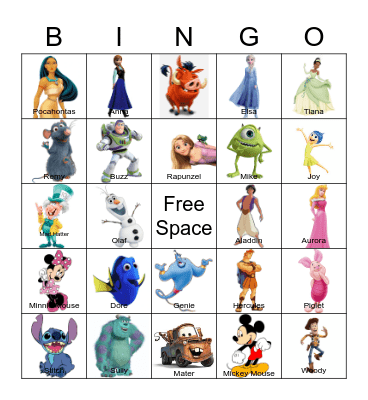 Disney/Pixar Bingo Card