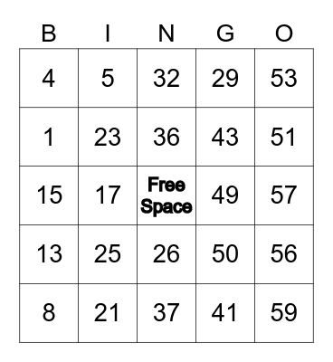 Bingo For Kids! Bingo Card