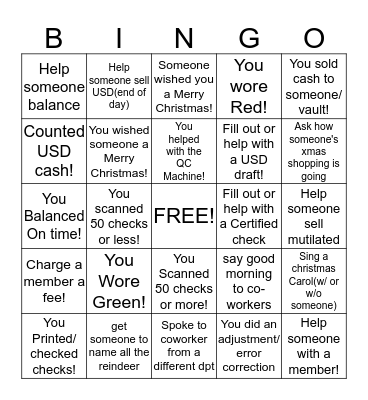 "Special Teller" Bingo Card