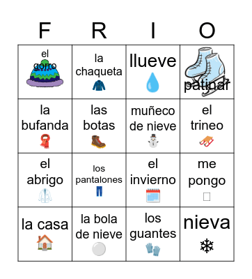 El invierno (grades 1 - 3) Bingo Card