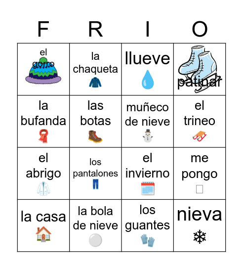 El invierno (grades 1 - 3) Bingo Card