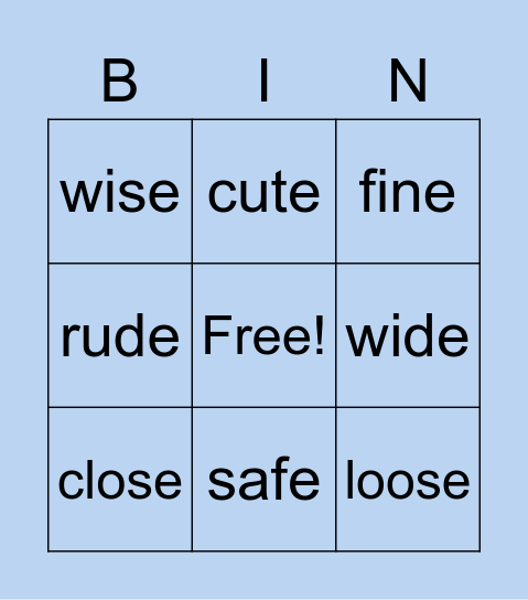 Comparative and Superlative Bingo Card