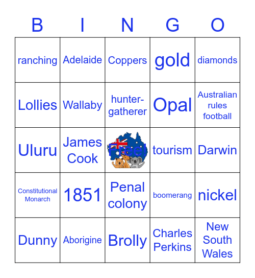 Australia Bingo Card