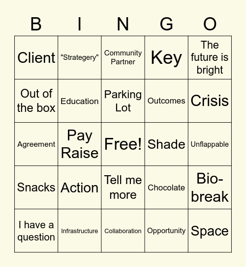 MCCFL Buzzword Bingo Card