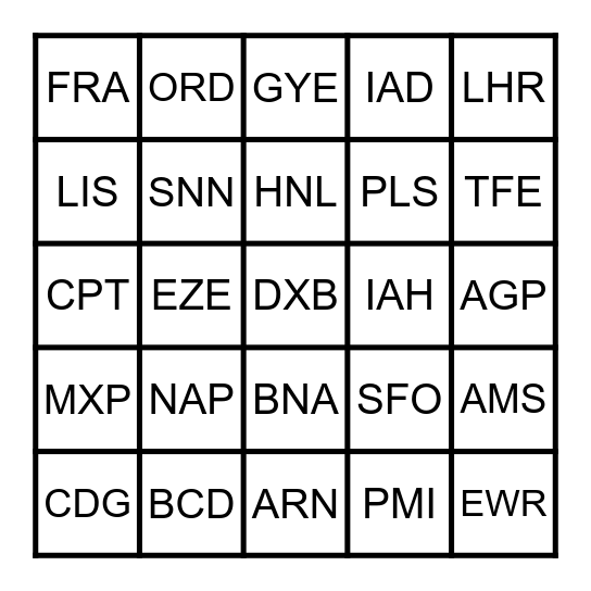 UNITED AIRLINES BINGO! Bingo Card