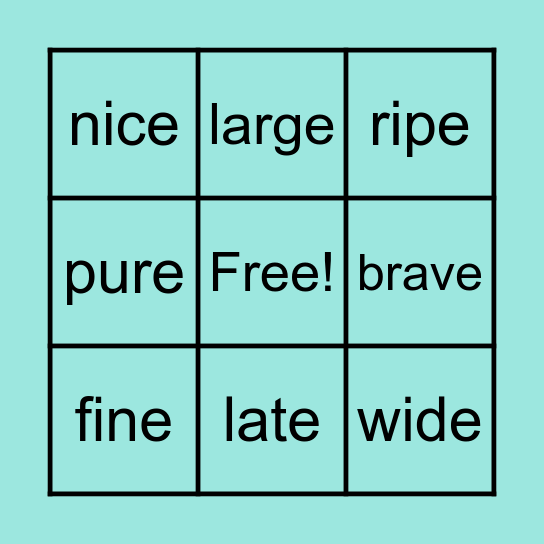 Comparative and Superlative Bingo Card