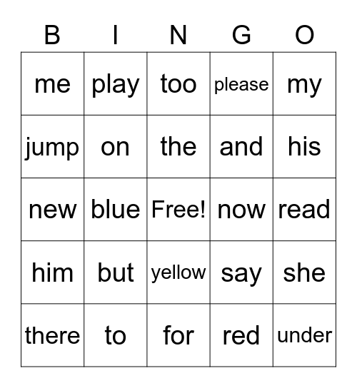 Sight Word Bingo K Bingo Card