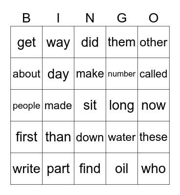 Untitled Bingo Card