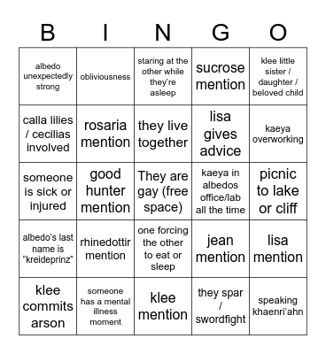 kbd ao3 bingo!!! Bingo Card
