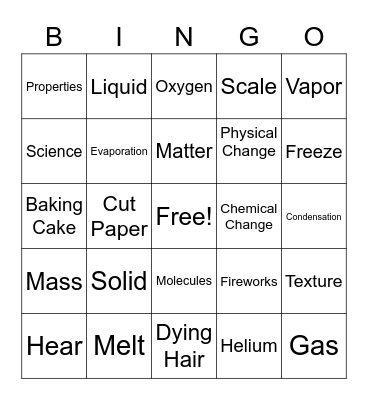 States of Matter Bingo Card