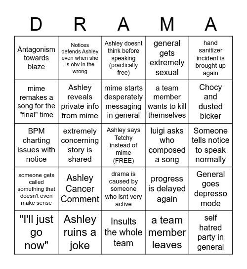 Hidden Tapes Drama Bingo Card