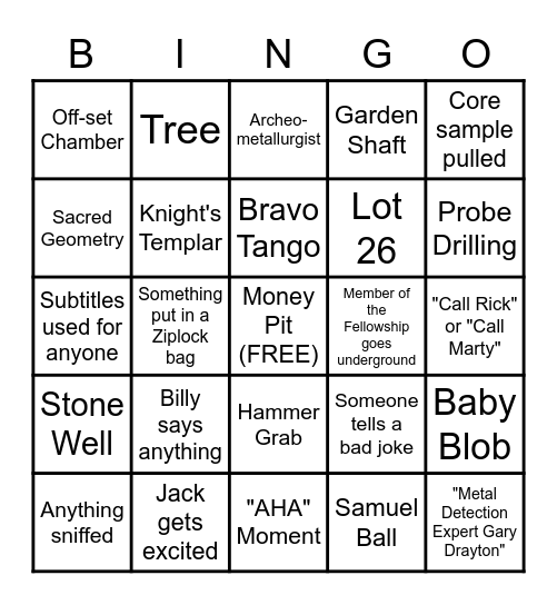 Curse of Oak Island Bingo Card