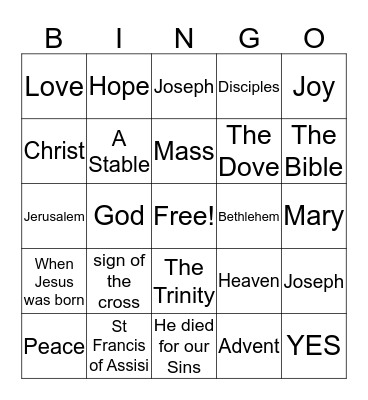 1st Grade CCD  Bingo Card