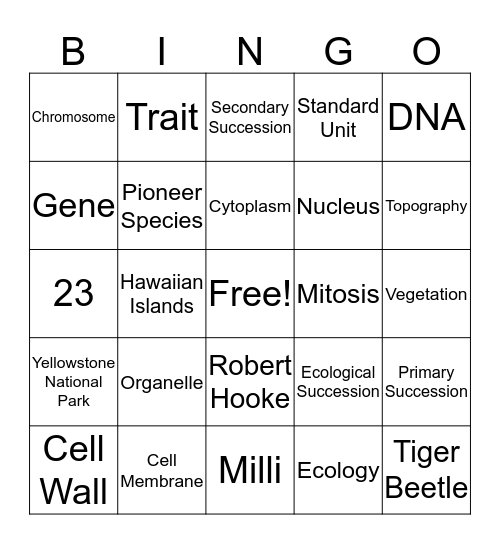 Chapter 3 and 4 Science Bingo Card