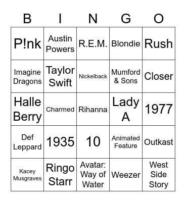 Photography Music, Movies, Oscars Bingo Card