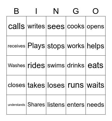 Verbs 3rd Person Singular Bingo Card