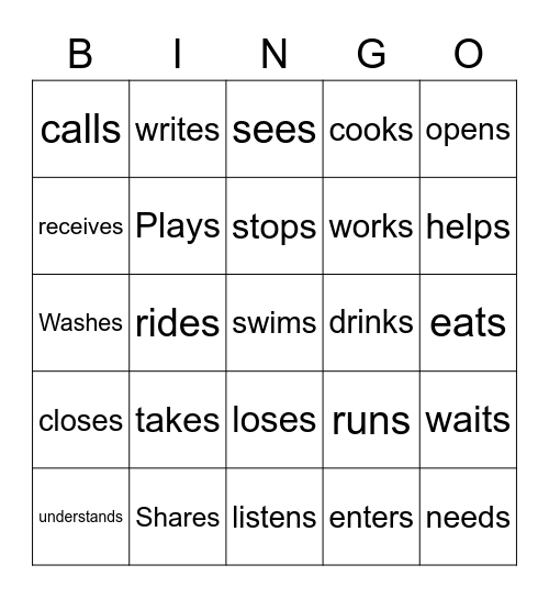 Verbs 3rd Person Singular Bingo Card