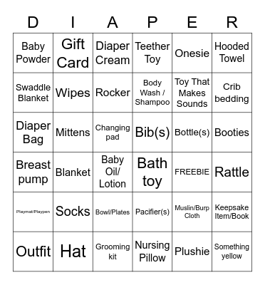 Baby Bingo Card