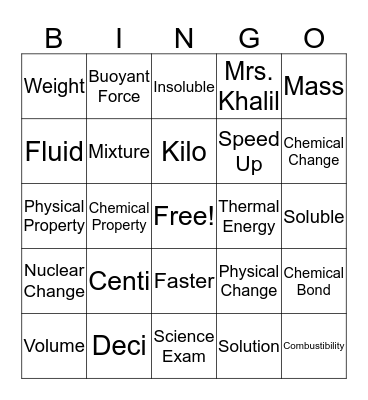Ch. 5  and 6 Science  Bingo Card