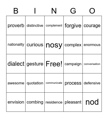 VOCABULARY Bingo Card