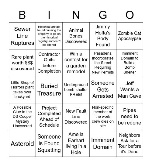 Moreno House Bingo Card