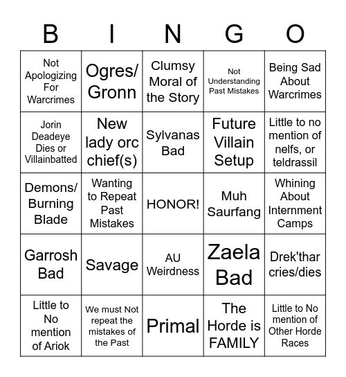 Orc Heritage Quest Bingo Card