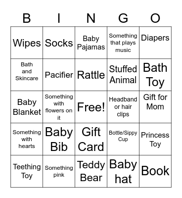 Baby Shower Bingo Card