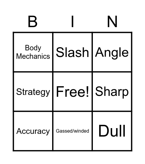 Knife fight Bingo Card