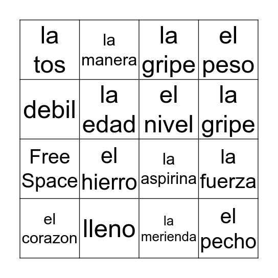 Unidad 3 Bingo Card