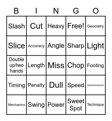 Knife Fight Bingo Card