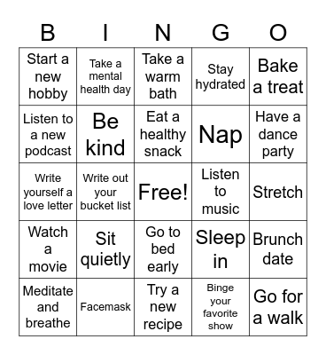 Self Care Bingo Card