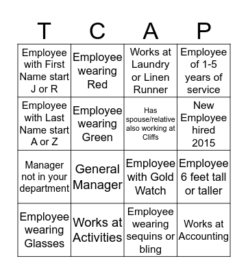 Cliffs Holiday 2015 Bingo Card