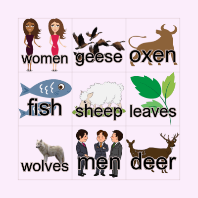 Irregular plural nouns Bingo Card