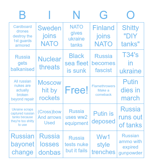 Ukraine war bingo Card
