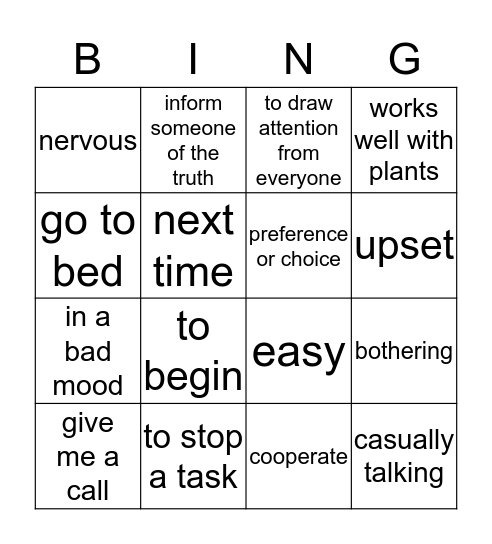 IDIOMS Bingo Card