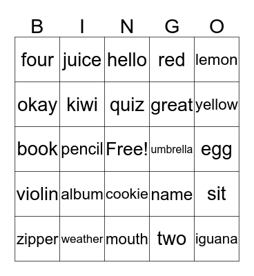 Lesoon 12 - It's Snowing Bingo Card