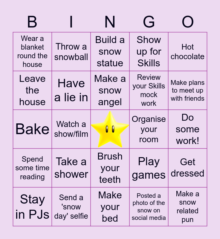 Alex s snow day bingo bingo card