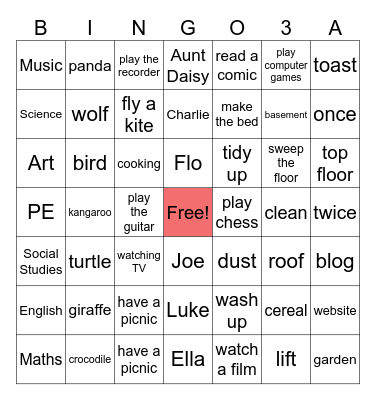Kids3A Bingo Card