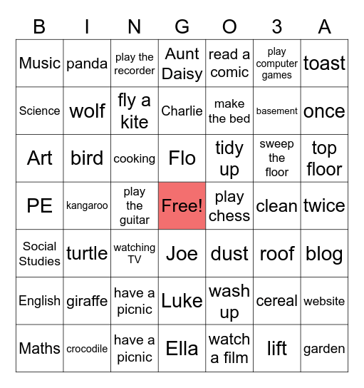 Kids3A Bingo Card