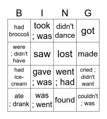 Past Simple Bingo Card