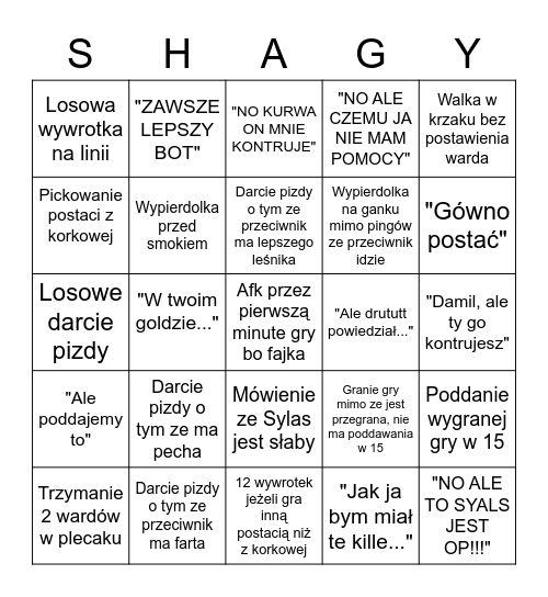 Shagy Bingo Card
