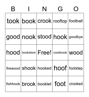 "OO" Digraph Words Bingo Card