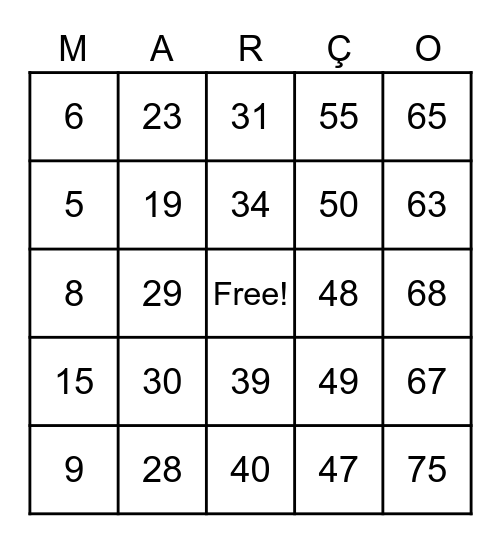 Number Bingo 1-90 Bingo Card