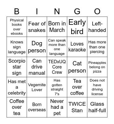 TEDxUQ Bingo Card