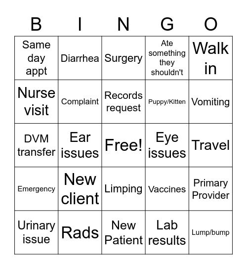 Virtual Care Team Bingo Card