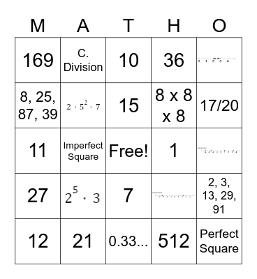 Number Sense MATHO Bingo Card