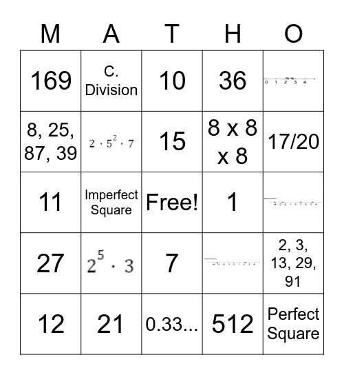 Number Sense MATHO Bingo Card